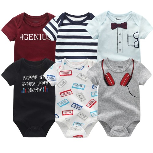 6PCS Unisex Newborn Baby Boss Jumpsuits Set - 100% Cotton