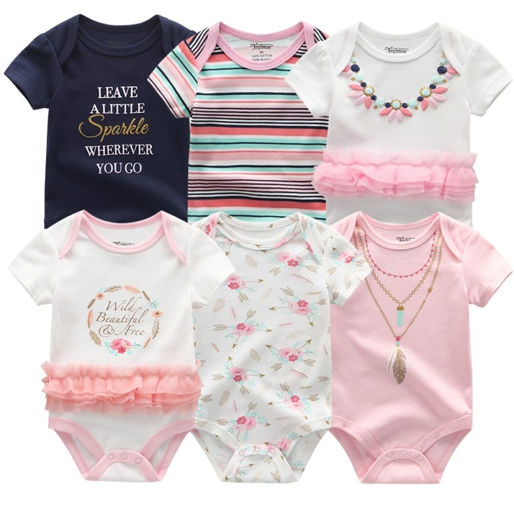 6PCS Unisex Newborn Baby Girl Jumpsuits Set - 100% Cotton