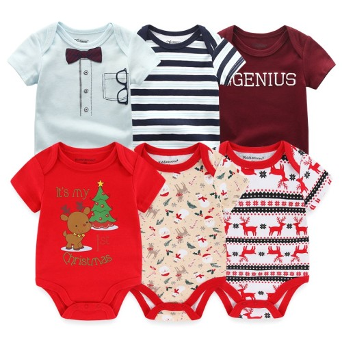 6PCS Unisex Newborn Baby Christmas Jumpsuits Set - 100% Cotton