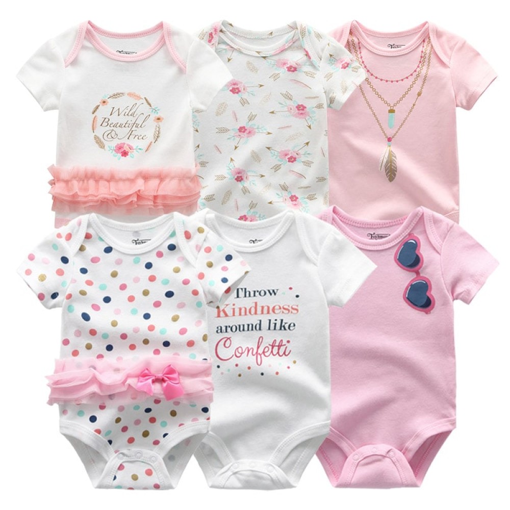 6PCS Unisex Newborn Baby Tutu Jumpsuits Set - 100% Cotton