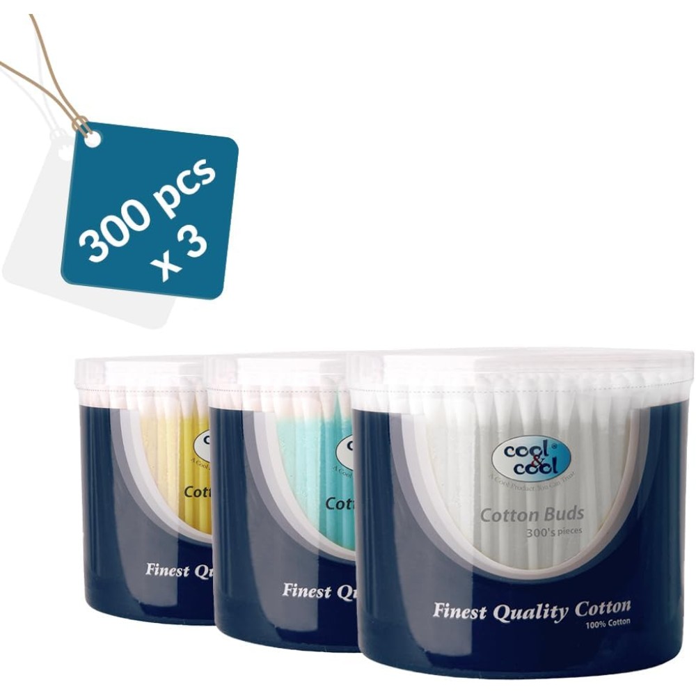 Cool & Cool Ear Buds - 300's (Pack of 3) | 100% Cotton, Double Tipped, Gentle & Safe Swabs