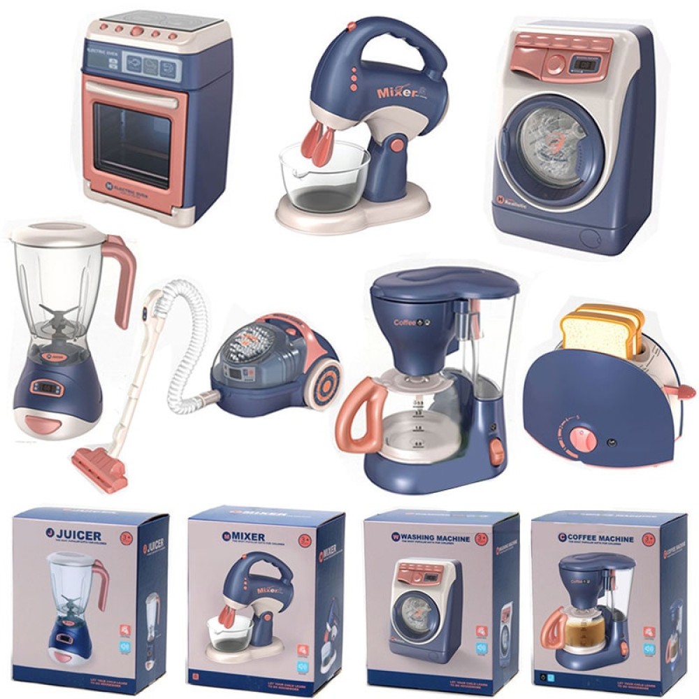 Kids' Pretend Kitchen Play Set with Electric Vacuum, Juicer, Washing Machine & Lights