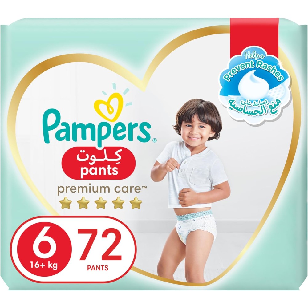 Pampers Premium Care Pants, Size 6 (16+ kg), 72 / 144 Count – Softest Absorption for Ultimate Skin Protection