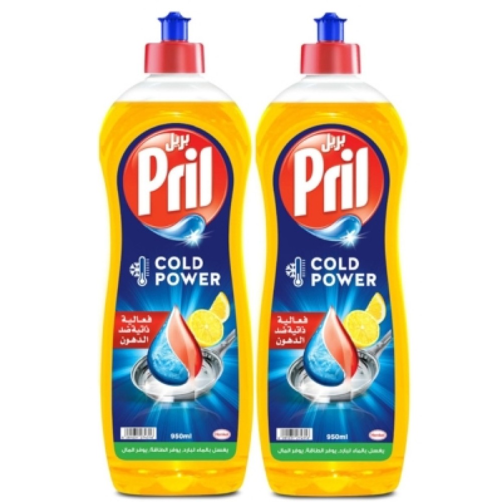 Pril Cold Power Lemon Dishwashing Liquid – 5+ Degreasing Action, 2 x 950ml