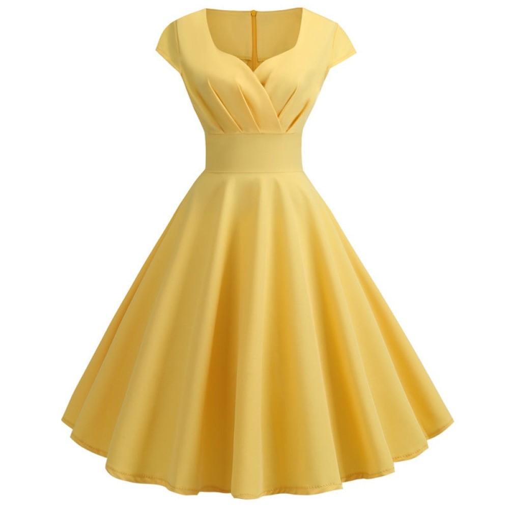 Vintage Pin-Up V-Neck Midi Dress – Retro Party & Office Summer Dress for Women