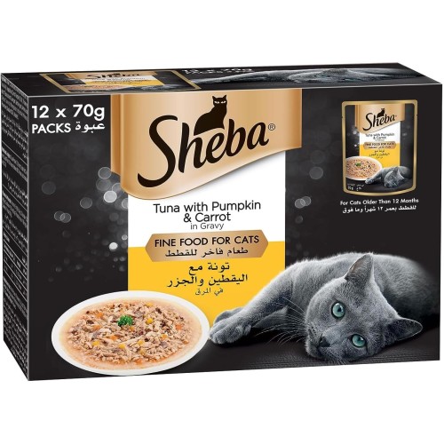 Sheba Premium Loaf Tuna with Pumpkin & Carrot Wet Cat Food – 12x70g Pack