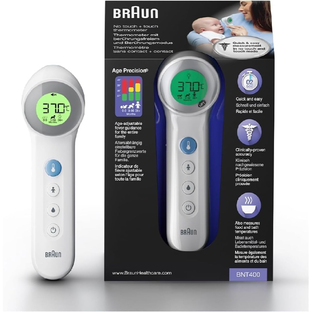 Braun BNT400 3-in-1 No-Touch Forehead Thermometer – Accurate Dual Technology