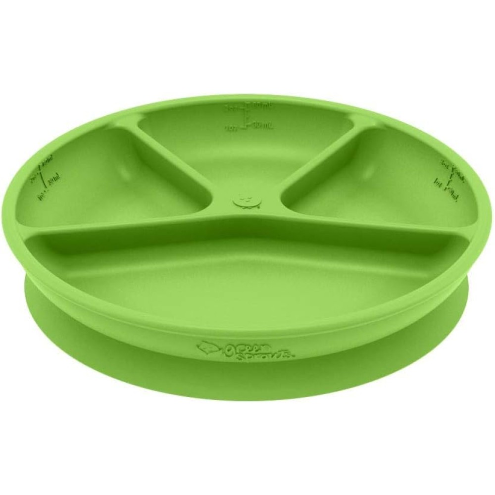 Green Sprouts Silicone Divided Suction Learning Plate - Durable, Heat-Resistant Baby Plate (Green)