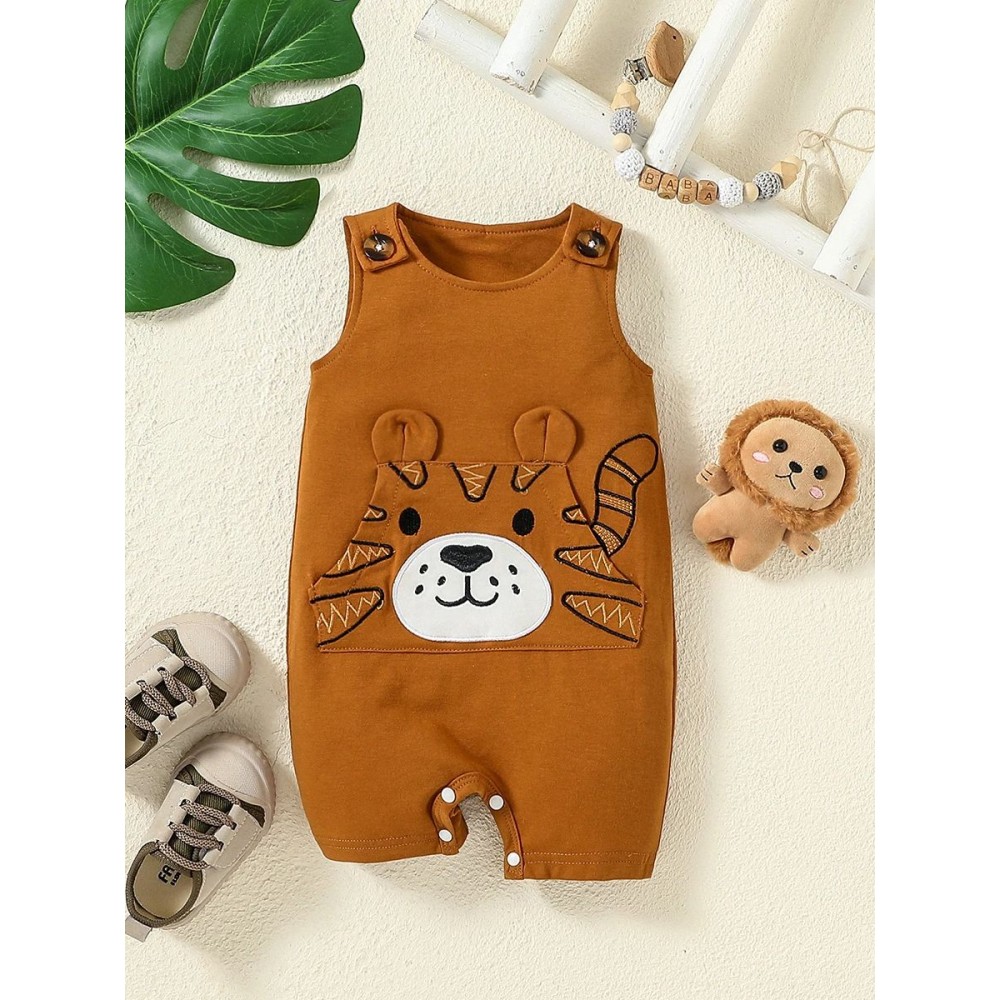 New Stylish Baby Boys Summer Sleeveless Animal Print Jumpsuit - Casual Daily Wear