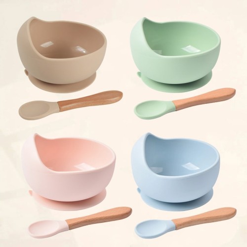 Food Grade Silicone Baby Feeding Bowl & Spoon Set – Solid Color, Waterproof & Durable