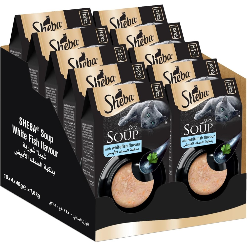 Sheba Cat Soup with White Fish – 10 x 40g Pack, Velvety Broth