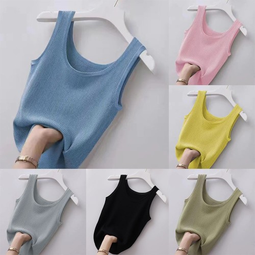 Casual Summer Knit Vest Tank Top – Sleeveless Cropped Camisole for Women