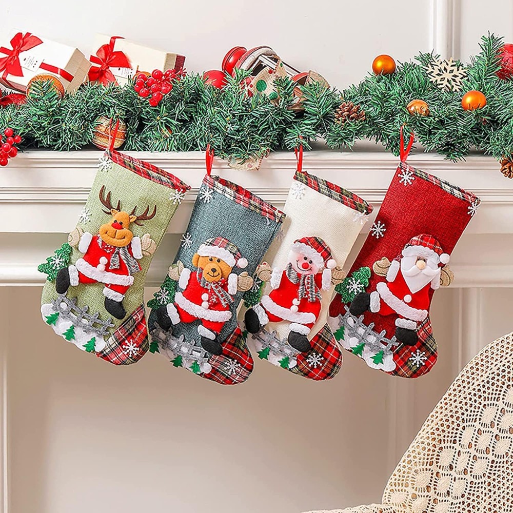 Christmas Stockings for Kids & Holiday Party Decoration (Large) 4-Piece 12-Inch