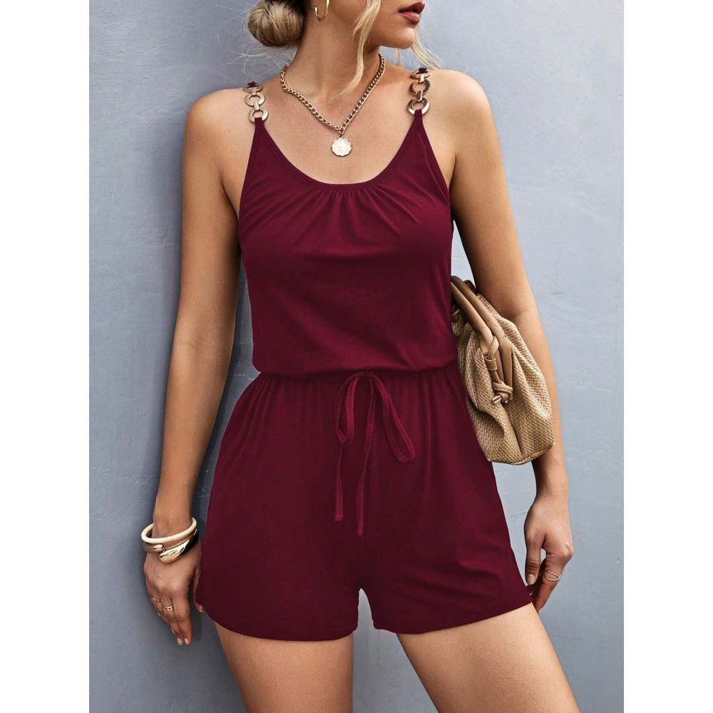 Spaghetti Strap Sleeveless Playsuit – Sexy Chain Romper for Women Summer 2024