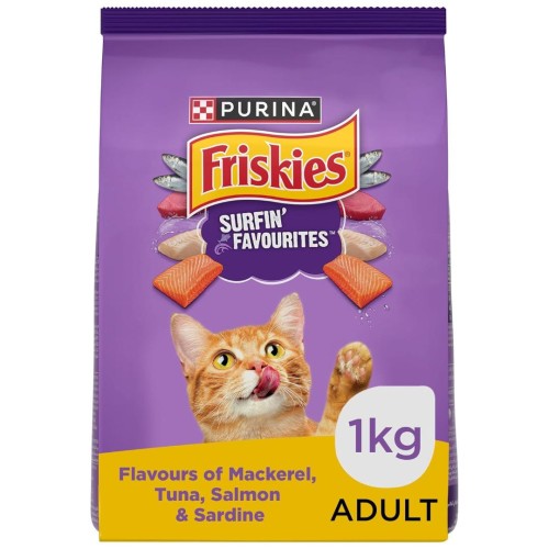 Purina Friskies Surfin' Favourites Dry Cat Food, Salmon Flavor, 1kg Pack