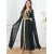 Elegant Tape Trim Abaya with Belt – Super Full Sleeve V-Neck Moroccan Kaftan for Women