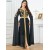 Elegant Tape Trim Abaya with Belt – Super Full Sleeve V-Neck Moroccan Kaftan for Women