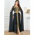 Elegant Tape Trim Abaya with Belt – Super Full Sleeve V-Neck Moroccan Kaftan for Women