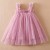 Girls' Flying Sleeve Bow Mesh Princess Pink Dress - 1-5 Years