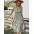 Elegant Striped Lantern Sleeve Summer Dress – V-Neck Ruffle Midi for Women 2024