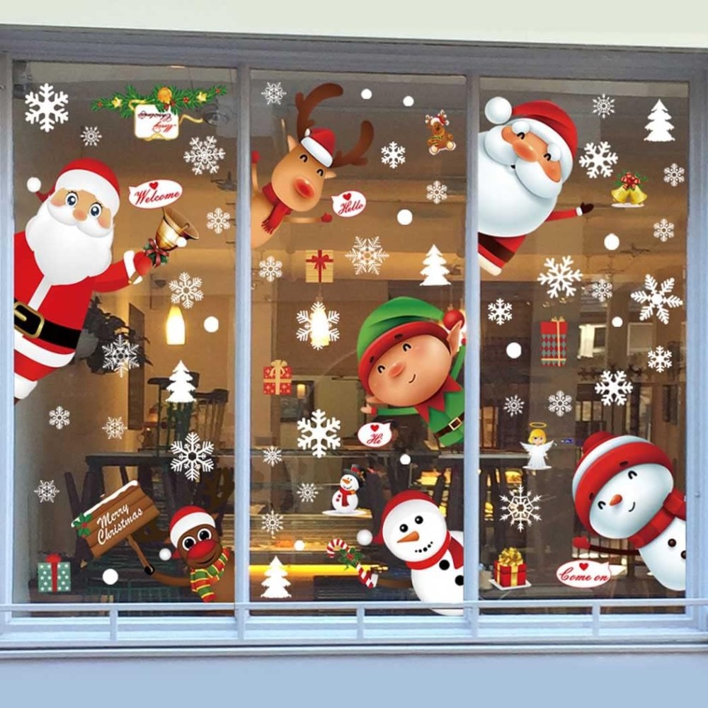 Christmas Window Clings, 182 Pcs Snowflakes, Santa & Deer Decor for Home, Shop & Party Decorations