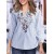 ZANZEA Women's V Neck Embroidered Floral Blouse | Bohemian 3/4 Sleeve Striped Casual Shirt