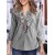 ZANZEA Women's V Neck Embroidered Floral Blouse | Bohemian 3/4 Sleeve Striped Casual Shirt