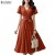 Elegant V-Neck Belted A-Line Sundress – Solid Color Casual Holiday Dress 2024