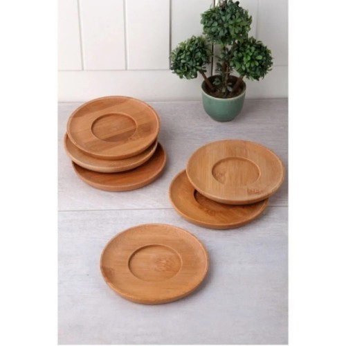 Çiko Toys Set of 6 Bamboo Tea and Coffee Cup Saucers - Natural Round Design