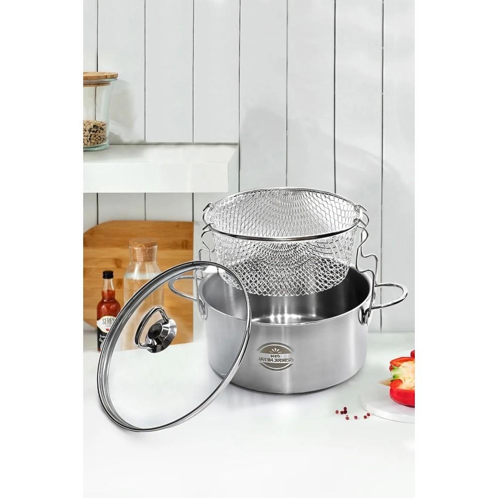 Özberk 3-Piece Steel Frying Pot Set with Glass Lids - Versatile Cookware