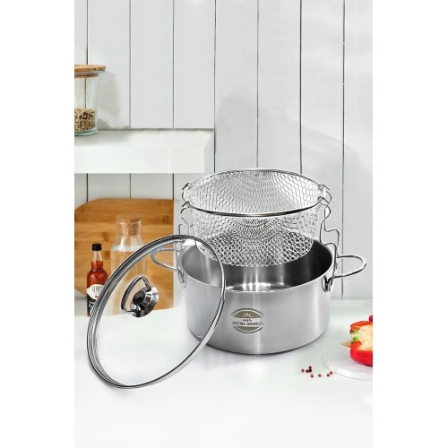 Özberk 3-Piece Steel Frying Pot Set with Glass Lids - Versatile Cookware